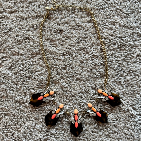 J.Crew Statement Necklace Tortoise & Coral Jewel Cluster | Vintage Style Gold - Picture 3 of 7